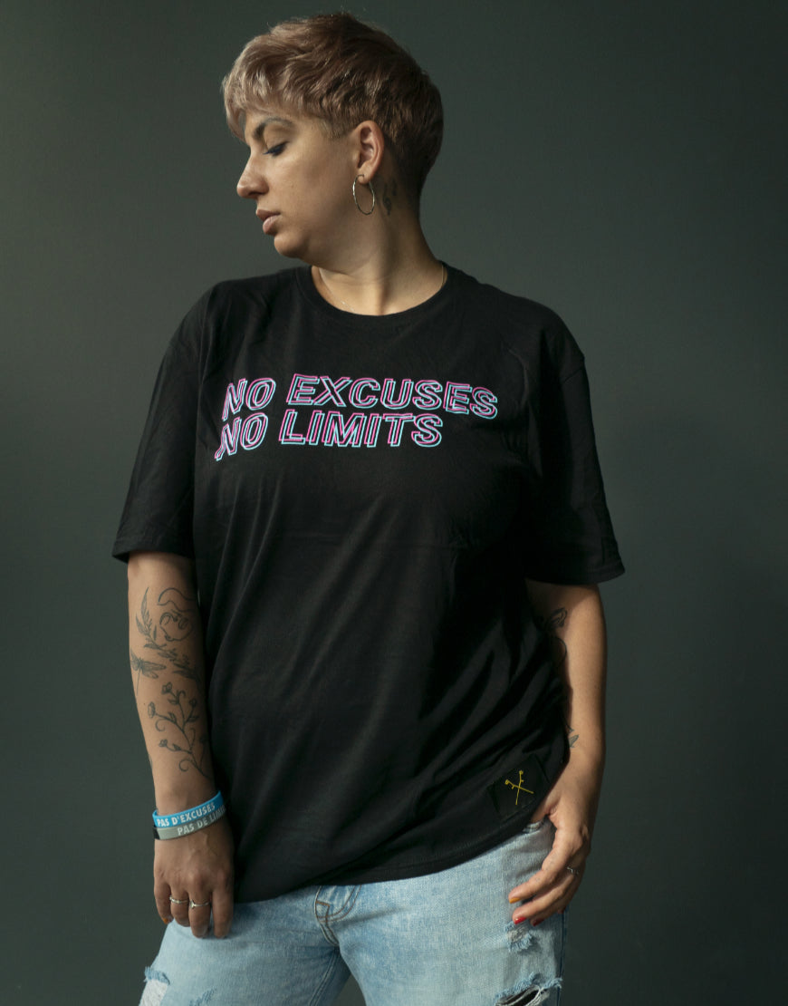 T-Shirt NO EXCUSES, NO LIMITS Néon Design - Noir