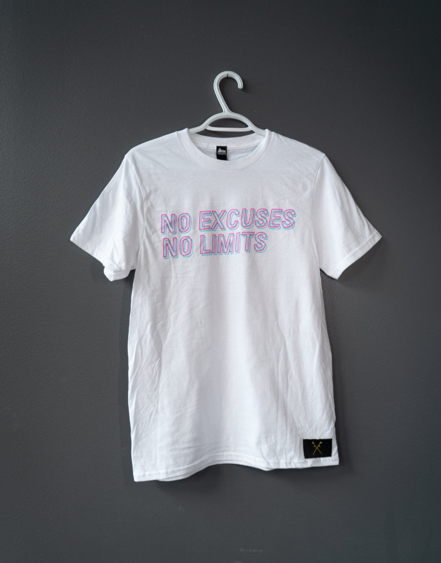 T-Shirt NO EXCUSES, NO LIMITS Neon Design - White